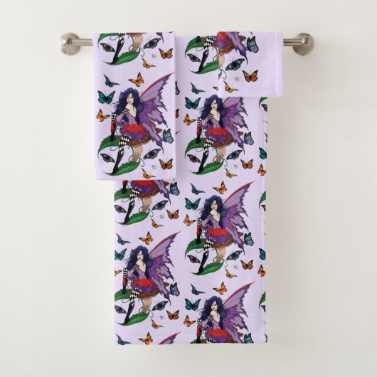 Paarse fee paddenstoel vlinders bad handdoek (Insitu)