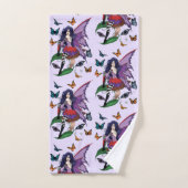 Paarse fee paddenstoel vlinders bad handdoek (Handdoek)