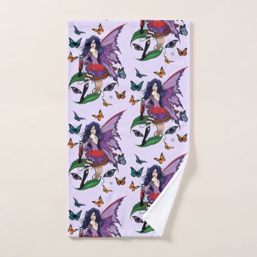 Paarse fee paddenstoel vlinders bad handdoek (Handdoek)