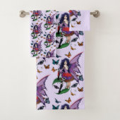 Paarse fee paddenstoel vlinders bad handdoek (Insitu)