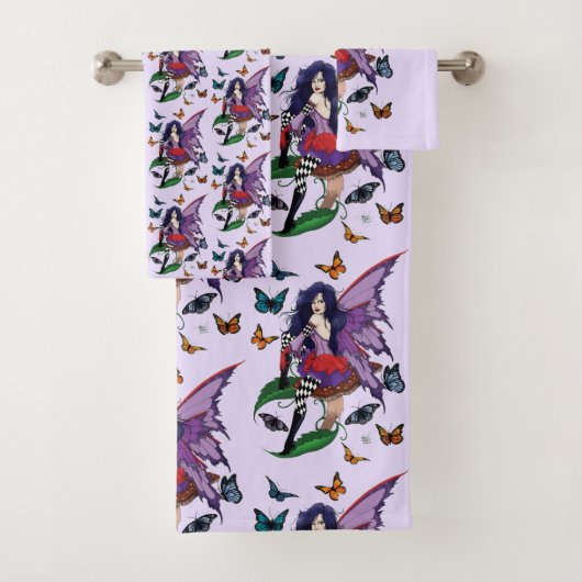 Paarse fee paddenstoel vlinders bad handdoek (Insitu)