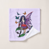 Paarse fee paddenstoel vlinders bad handdoek (Wasdoekje)