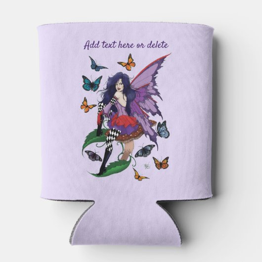 Paarse fee paddenstoel vlinders blikjeskoeler (Achterkant)