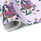 Paarse fee paddenstoel vlinders cadeaupapier (Rol Hoek)