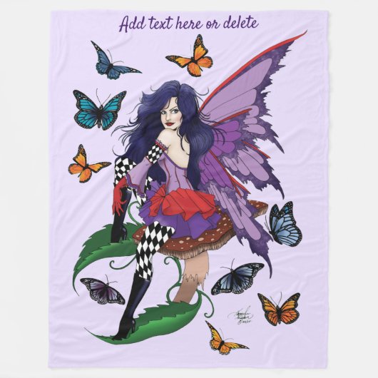 Paarse fee paddenstoel vlinders fleece deken (Voorkant)