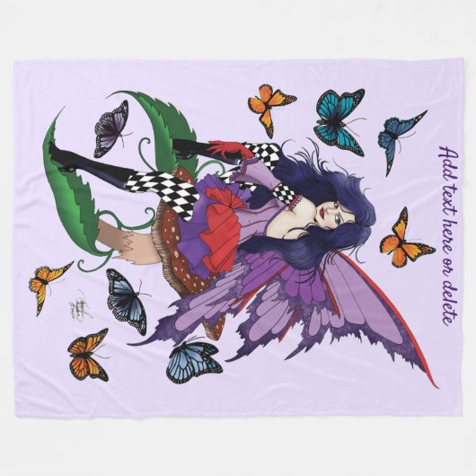 Paarse fee paddenstoel vlinders fleece deken (Voorkant (Horizontaal))