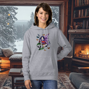 Paarse fee paddenstoel vlinders hoodie