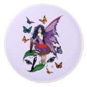 Paarse fee paddenstoel vlinders keramische knop (Voorkant)