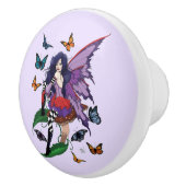 Paarse fee paddenstoel vlinders keramische knop (Rechts)