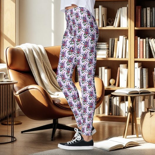 Paarse fee paddenstoel vlinders leggings