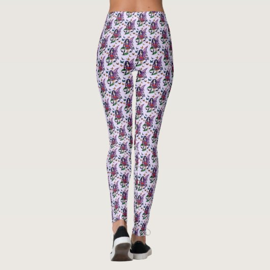 Paarse fee paddenstoel vlinders leggings (Achterkant)