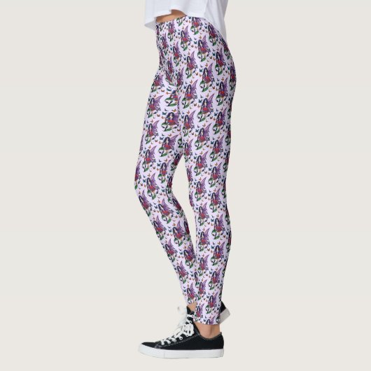 Paarse fee paddenstoel vlinders leggings (Links)