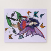 Paarse fee paddenstoel vlinders legpuzzel (Horizontaal)