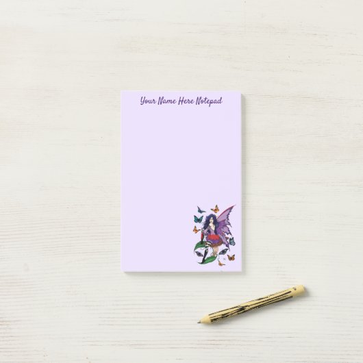 Paarse fee paddenstoel vlinders post-it® notes (Op bureau)