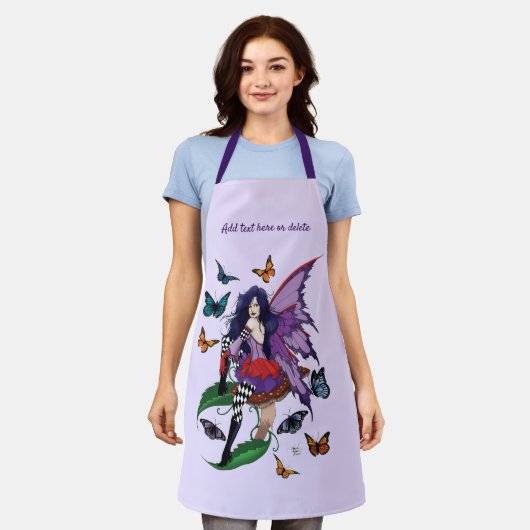 Paarse fee paddenstoel vlinders schort (Gedragen)