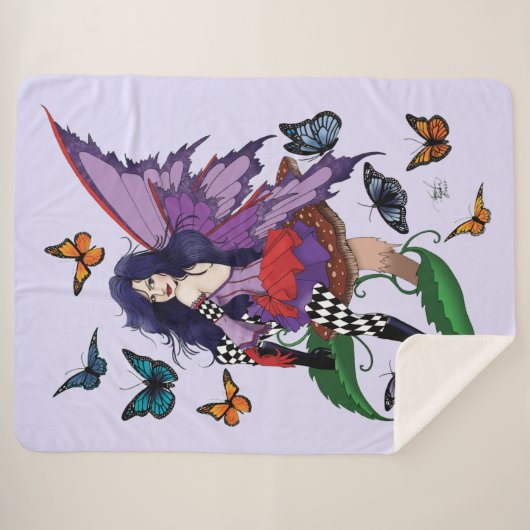 Paarse fee paddenstoel vlinders sherpa deken (Voorkant (horizontaal))