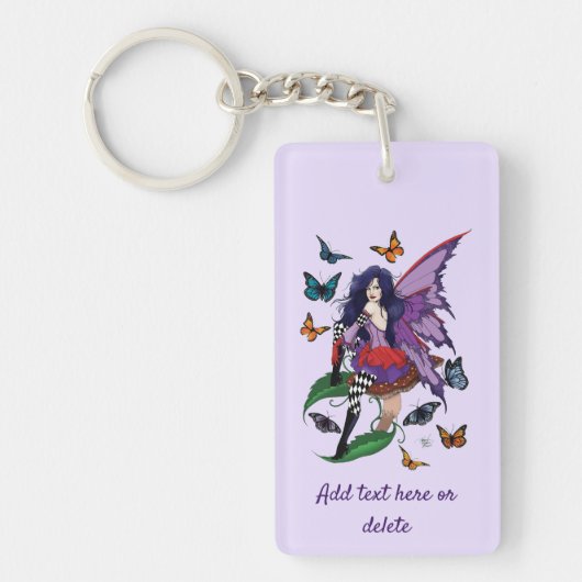 Paarse fee paddenstoel vlinders sleutelhanger (Voorkant)