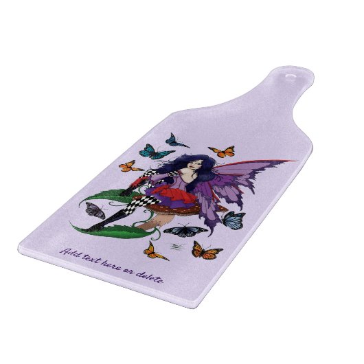 Paarse fee paddenstoel vlinders snijplank (Hoek)