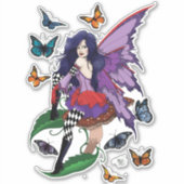 Paarse fee paddenstoel vlinders sticker (Voorkant)