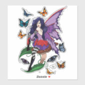 Paarse fee paddenstoel vlinders sticker (Vel)