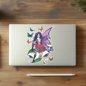 Paarse fee paddenstoel vlinders sticker