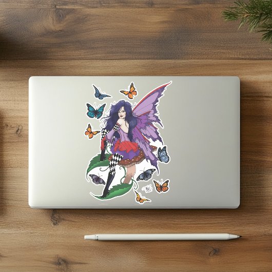 Paarse fee paddenstoel vlinders sticker