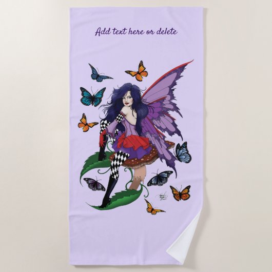 Paarse fee paddenstoel vlinders strandlaken (Voorkant)