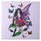 Paarse fee paddenstoel vlinders tegeltje (Voorkant)