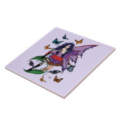 Paarse fee paddenstoel vlinders tegeltje (Zijkant)