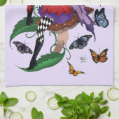 Paarse fee paddenstoel vlinders theedoek (Gevouwen)