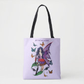 Paarse fee paddenstoel vlinders tote bag (Voorkant)