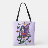 Paarse fee paddenstoel vlinders tote bag (Achterkant)