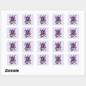 Paarse fee paddenstoel vlinders vierkante sticker (Vel)