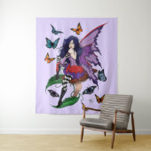 Paarse fee paddenstoel vlinders wandkleed (In situ)