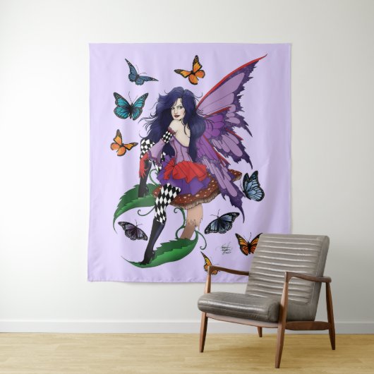 Paarse fee paddenstoel vlinders wandkleed (In situ)