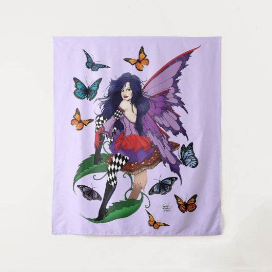 Paarse fee paddenstoel vlinders wandkleed (Voorkant)