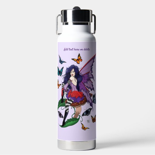 Paarse fee paddenstoel vlinders waterfles (Voorkant)