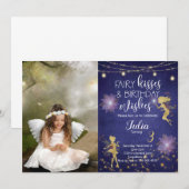 Paarse feeërieke verjaardagsuitnodiging kaart (Voorkant / Achterkant)