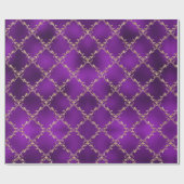 Paarse feestdag Gold Glitter Damask Gift Cadeaupapier (Vlak)