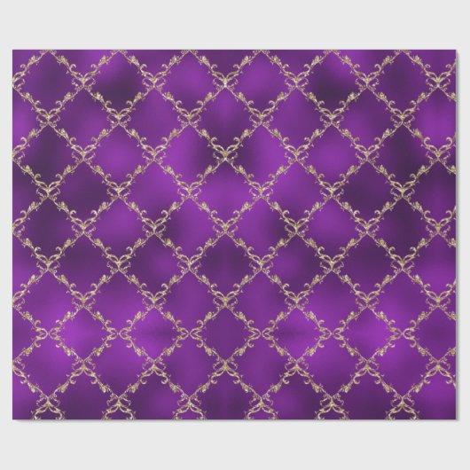 Paarse feestdag Gold Glitter Damask Gift Cadeaupapier (Vlak)