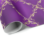 Paarse feestdag Gold Glitter Damask Gift Cadeaupapier (Rol Hoek)