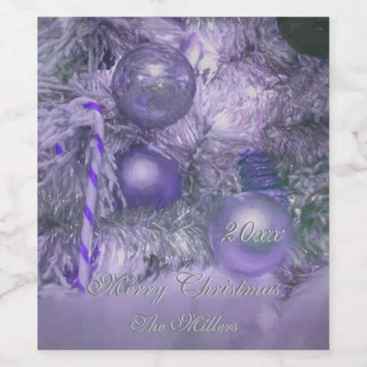 Paarse feestdag in de  kerstboom wijn etiket (Enkel label)