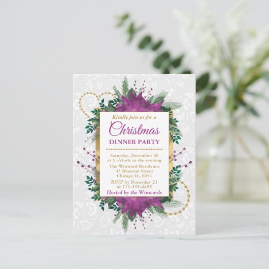 Paarse feestdag in Poinsettia Briefkaart (Staand voorkant)