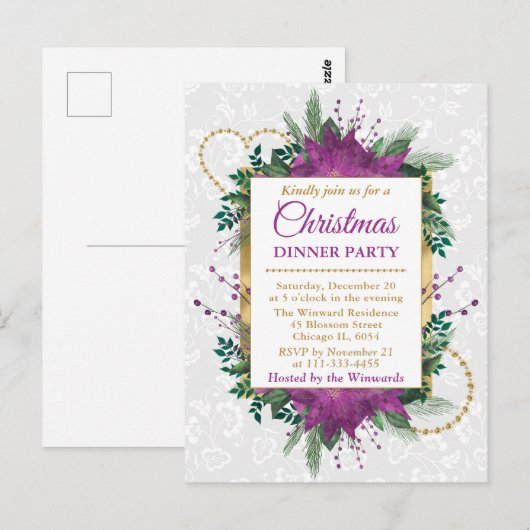 Paarse feestdag in Poinsettia Briefkaart (Voorkant / Achterkant)