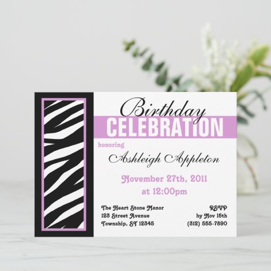 Paarse feestdagen met Zebra Print Side Kaart (Staand voorkant)