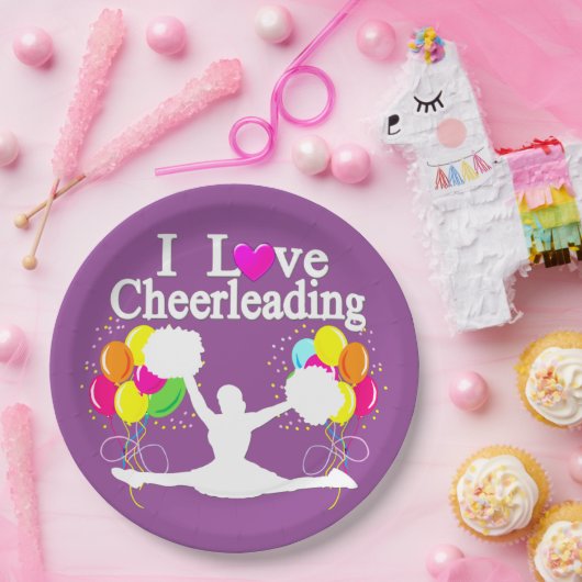 PAARSE FEESTELIJKE IK HOU VAN CHEERLEADERPAPIEREN  PAPIEREN BORDJE (Feest)