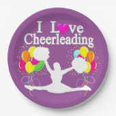 PAARSE FEESTELIJKE IK HOU VAN CHEERLEADERPAPIEREN  PAPIEREN BORDJE (Voorkant)