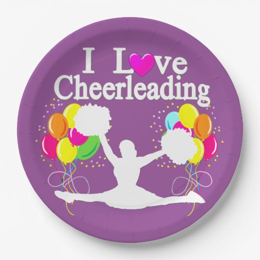 PAARSE FEESTELIJKE IK HOU VAN CHEERLEADERPAPIEREN  PAPIEREN BORDJE (Voorkant)