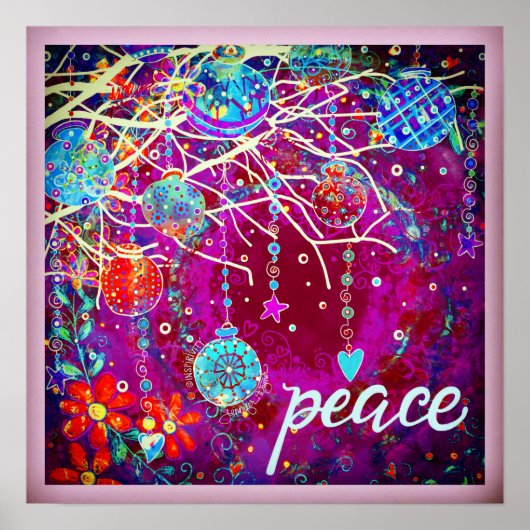  Paarse feestelijke kerstversieringen Vrede Poster