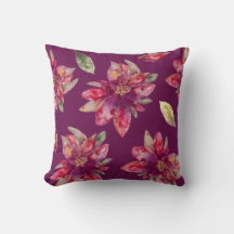 Paarse feestelijke Waterverf Poinsettia Pillow